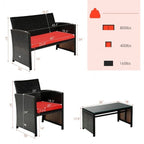 Ensemble de 4 meubles de jardin en rotin avec coussins - 43,5 x 25 x 31 (L x l x H)