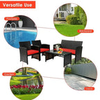 Ensemble de 4 meubles de jardin en rotin avec coussins - 43,5 x 25 x 31 (L x l x H)