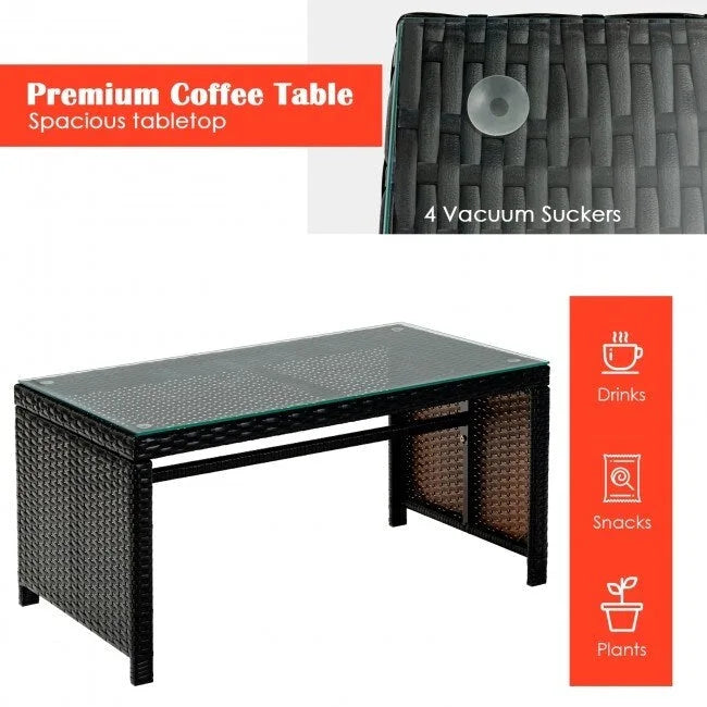 Ensemble de 4 meubles de jardin en rotin avec coussins - 43,5 x 25 x 31 (L x l x H)