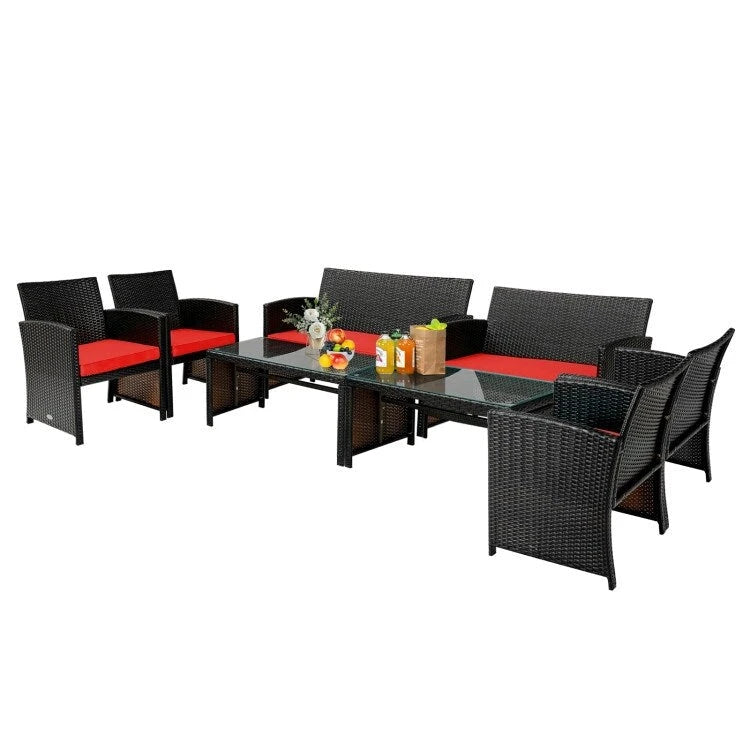 Ensemble de 4 meubles de jardin en rotin avec coussins - 43,5 x 25 x 31 (L x l x H)