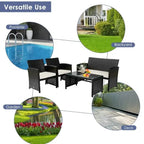 Ensemble de 4 meubles de jardin en rotin avec coussins - 43,5 x 25 x 31 (L x l x H)