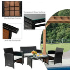 Ensemble de 4 meubles de jardin en rotin avec coussins - 43,5 x 25 x 31 (L x l x H)