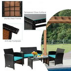 Ensemble de 4 meubles de jardin en rotin avec coussins - 43,5 x 25 x 31 (L x l x H)
