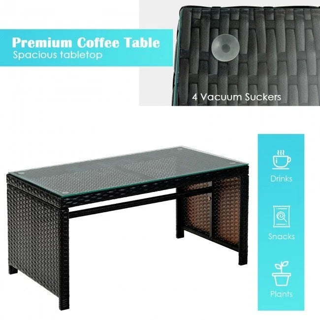 Ensemble de 4 meubles de jardin en rotin avec coussins - 43,5 x 25 x 31 (L x l x H)