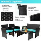 Ensemble de 4 meubles de jardin en rotin avec coussins - 43,5 x 25 x 31 (L x l x H)