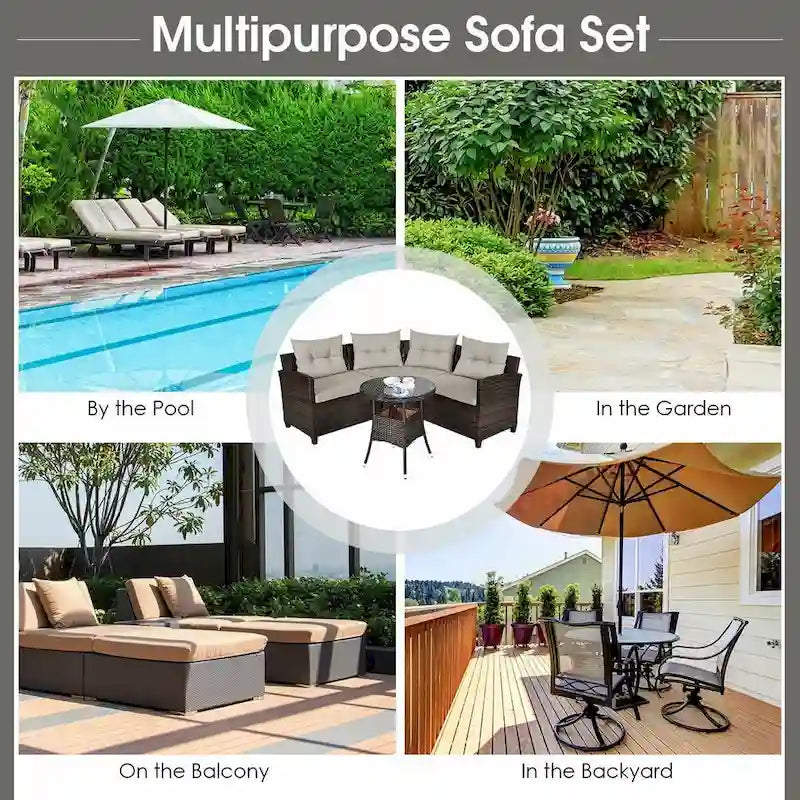 Ensemble de mobilier de patio 4 pièces, canapé d'extérieur en osier - 31,5 x 25,5 x 29 (L x l x H)