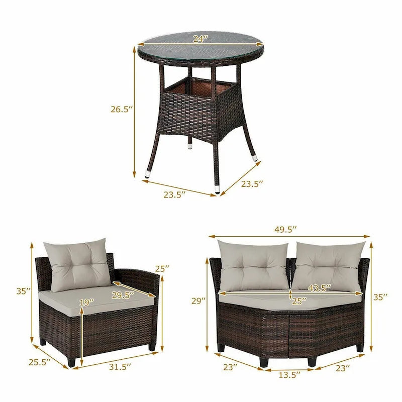 Ensemble de mobilier de patio 4 pièces, canapé d'extérieur en osier - 31,5 x 25,5 x 29 (L x l x H)