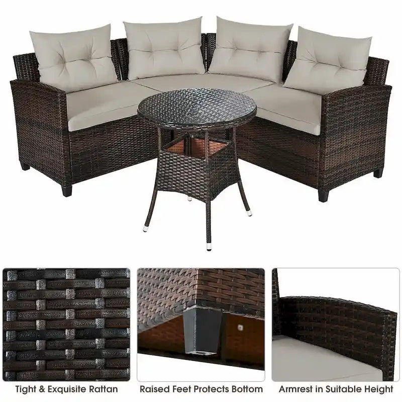 Ensemble de mobilier de patio 4 pièces, canapé d'extérieur en osier - 31,5 x 25,5 x 29 (L x l x H)