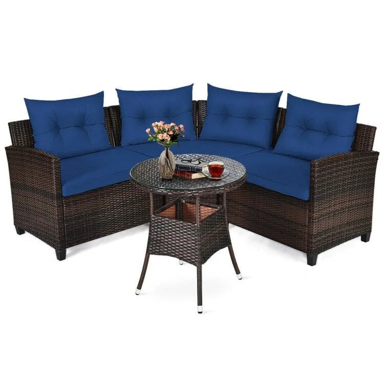 Ensemble de mobilier de patio 4 pièces, canapé d'extérieur en osier - 31,5 x 25,5 x 29 (L x l x H)