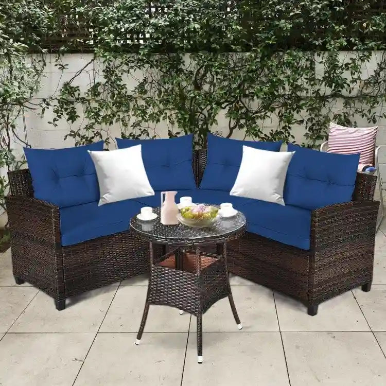 Ensemble de mobilier de patio 4 pièces, canapé d'extérieur en osier - 31,5 x 25,5 x 29 (L x l x H)