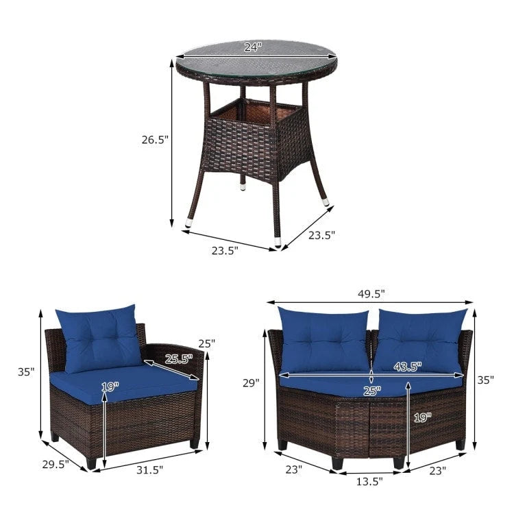 Ensemble de mobilier de patio 4 pièces, canapé d'extérieur en osier - 31,5 x 25,5 x 29 (L x l x H)