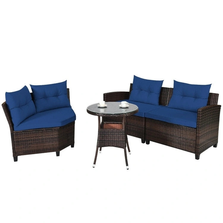 Ensemble de mobilier de patio 4 pièces, canapé d'extérieur en osier - 31,5 x 25,5 x 29 (L x l x H)