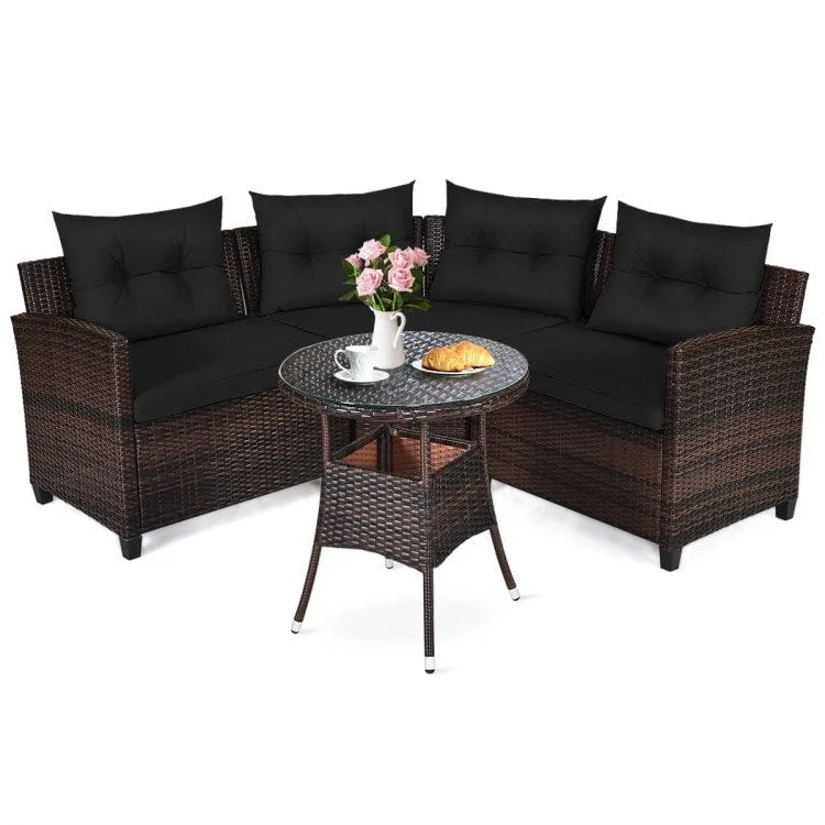 Ensemble de mobilier de patio 4 pièces, canapé d'extérieur en osier - 31,5 x 25,5 x 29 (L x l x H)