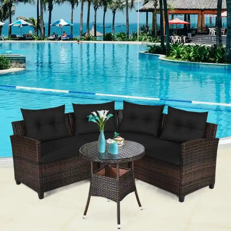 Ensemble de mobilier de patio 4 pièces, canapé d'extérieur en osier - 31,5 x 25,5 x 29 (L x l x H)