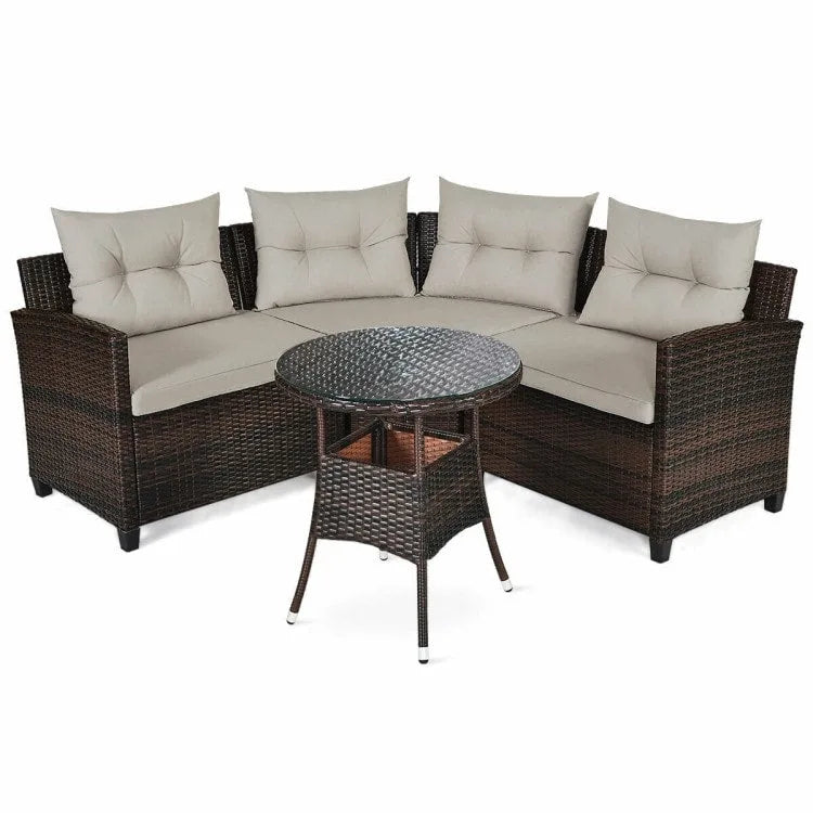 Ensemble de mobilier de patio 4 pièces, canapé d'extérieur en osier - 31,5 x 25,5 x 29 (L x l x H)