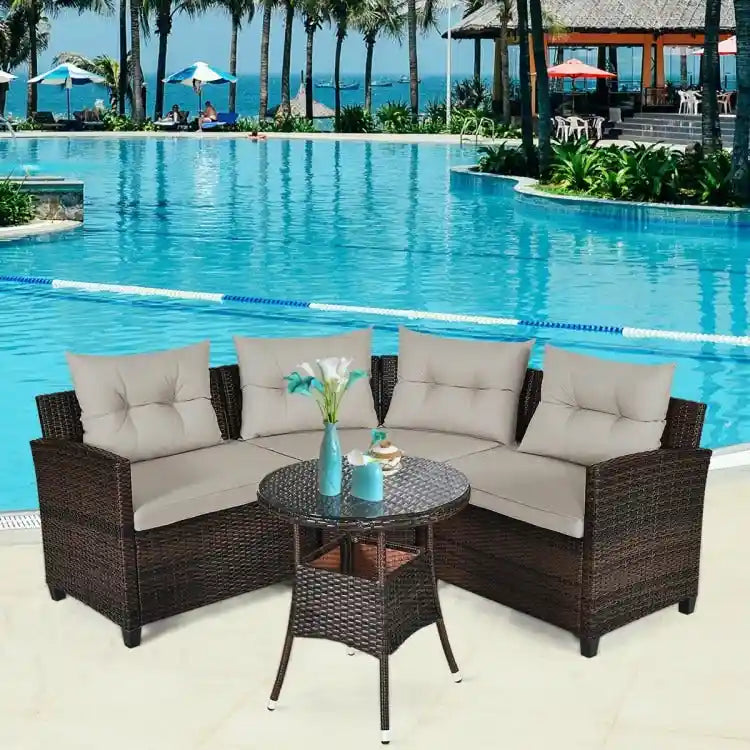 Ensemble de mobilier de patio 4 pièces, canapé d'extérieur en osier - 31,5 x 25,5 x 29 (L x l x H)