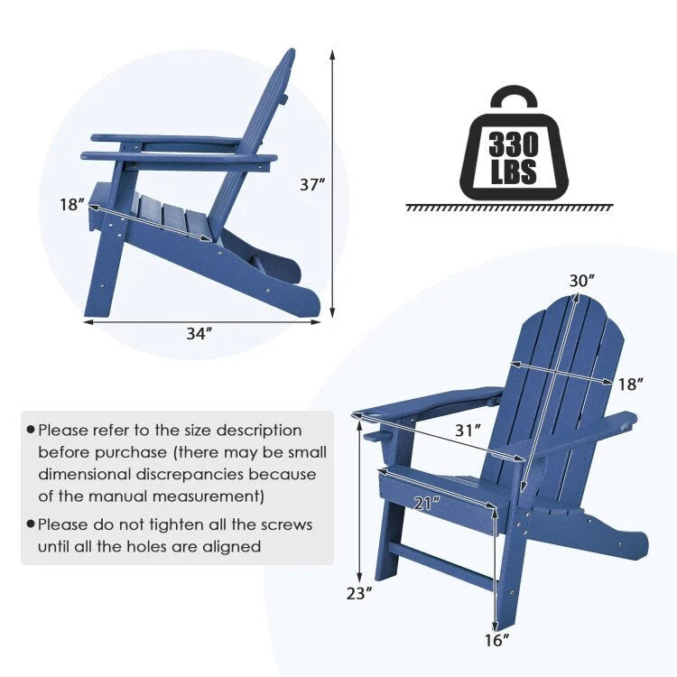 Chaise Adirondack d'extérieur avec porte-gobelet intégré pour véranda - 34 x 31 x 37 (L x l x H)
