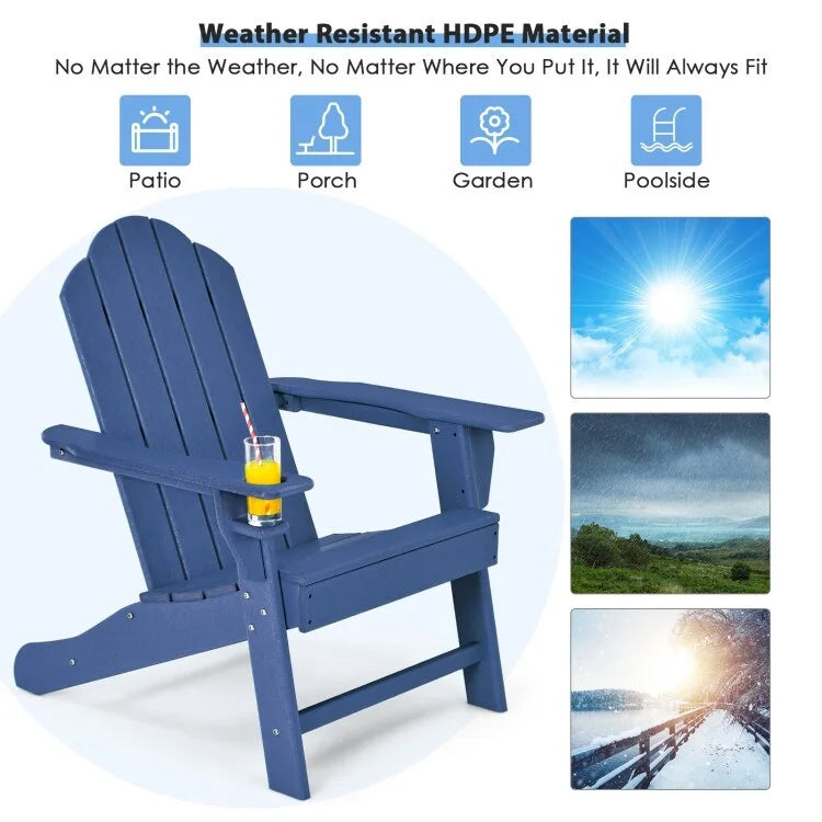 Chaise Adirondack d'extérieur avec porte-gobelet intégré pour véranda - 34 x 31 x 37 (L x l x H)