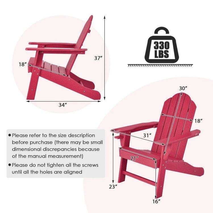 Chaise Adirondack d'extérieur avec porte-gobelet intégré pour véranda - 34 x 31 x 37 (L x l x H)
