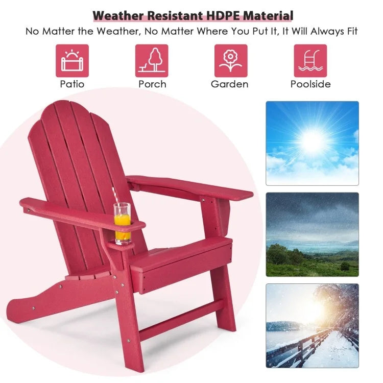 Chaise Adirondack d'extérieur avec porte-gobelet intégré pour véranda - 34 x 31 x 37 (L x l x H)