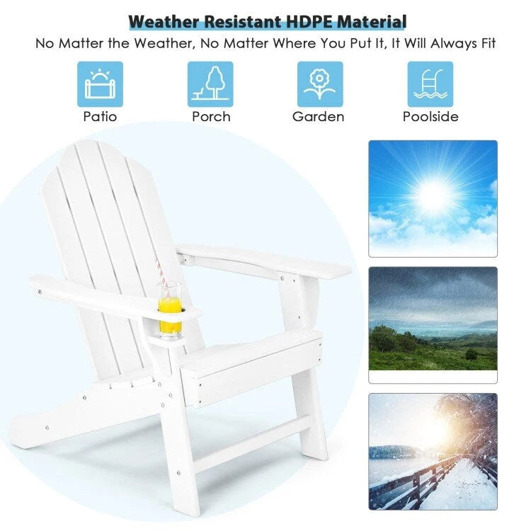 Chaise Adirondack d'extérieur avec porte-gobelet intégré pour véranda - 34 x 31 x 37 (L x l x H)