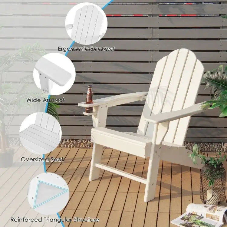 Chaise Adirondack d'extérieur avec porte-gobelet intégré pour véranda - 34 x 31 x 37 (L x l x H)