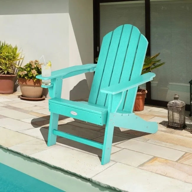 Chaise Adirondack d'extérieur avec porte-gobelet intégré pour véranda - 34 x 31 x 37 (L x l x H)