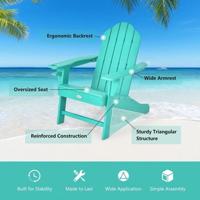 Chaise Adirondack d'extérieur avec porte-gobelet intégré pour véranda - 34 x 31 x 37 (L x l x H)
