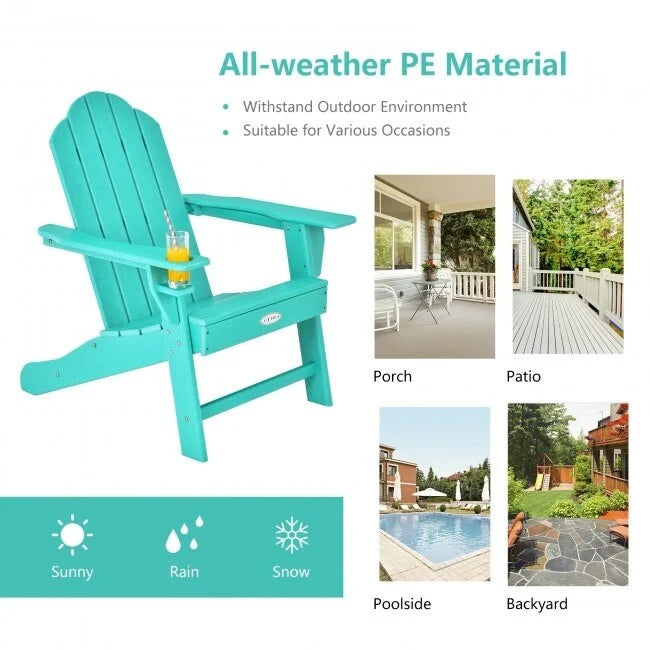Chaise Adirondack d'extérieur avec porte-gobelet intégré pour véranda - 34 x 31 x 37 (L x l x H)