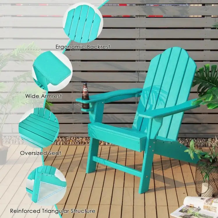 Chaise Adirondack d'extérieur avec porte-gobelet intégré pour véranda - 34 x 31 x 37 (L x l x H)
