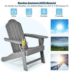 Chaise Adirondack d'extérieur avec porte-gobelet intégré pour véranda - 34 x 31 x 37 (L x l x H)