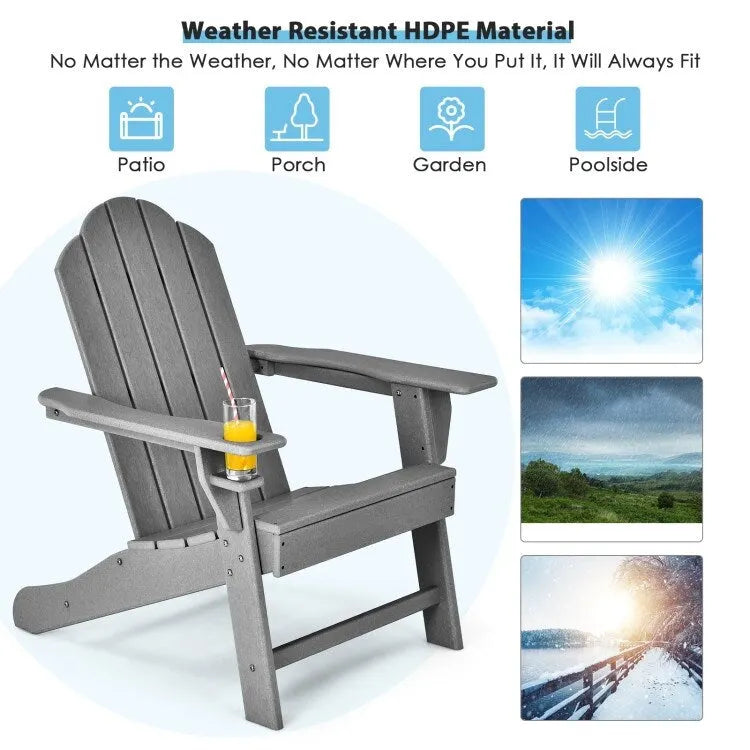 Chaise Adirondack d'extérieur avec porte-gobelet intégré pour véranda - 34 x 31 x 37 (L x l x H)