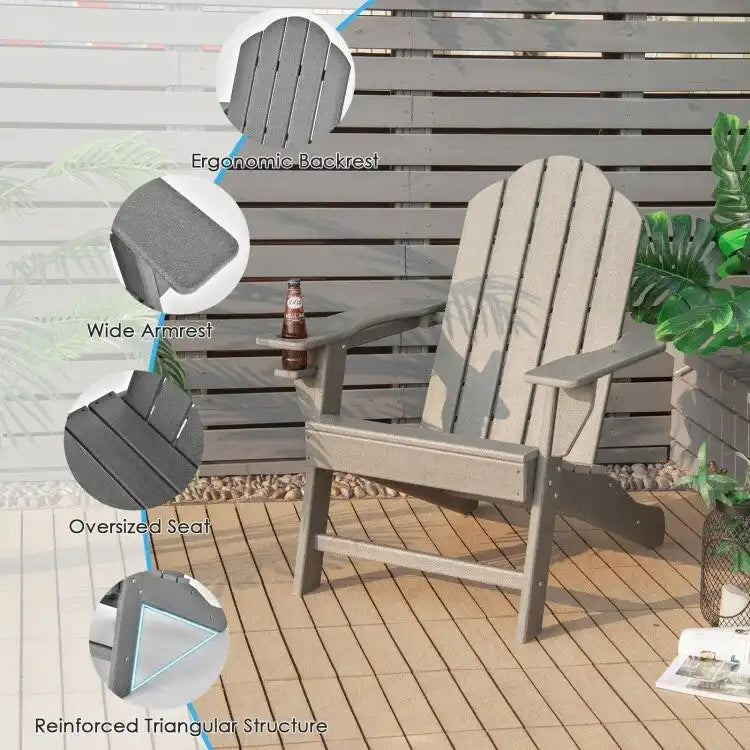 Chaise Adirondack d'extérieur avec porte-gobelet intégré pour véranda - 34 x 31 x 37 (L x l x H)