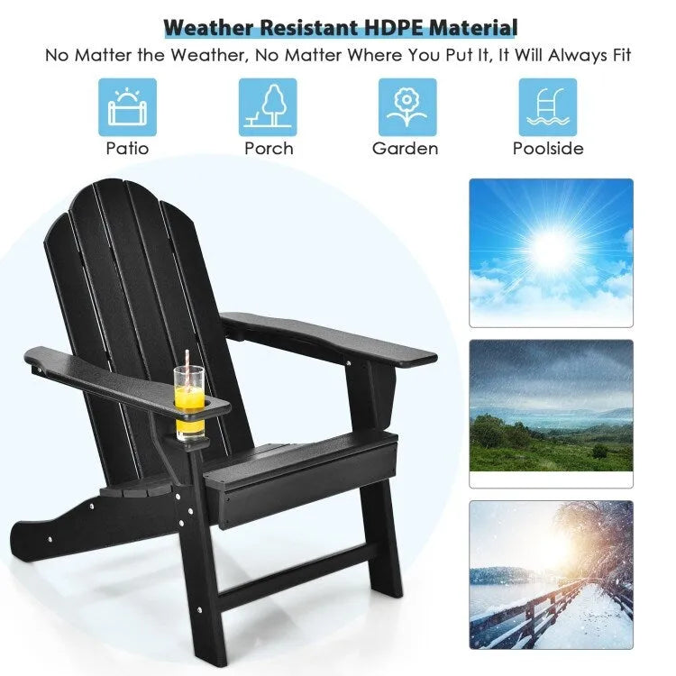 Chaise Adirondack d'extérieur avec porte-gobelet intégré pour véranda - 34 x 31 x 37 (L x l x H)