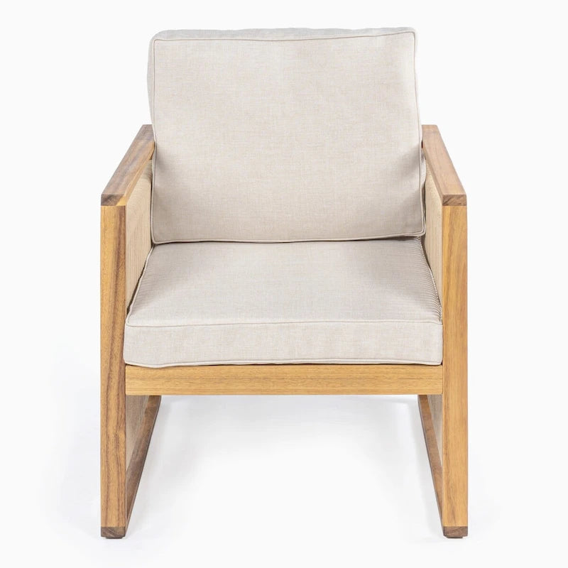 Chaises de patio d'extérieur Saranac en bois d'acacia tressé, style moderne du milieu du siècle, avec coussins (lot de 2), par JONATHAN Y.