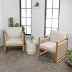Chaises de patio d'extérieur Saranac en bois d'acacia tressé, style moderne du milieu du siècle, avec coussins (lot de 2), par JONATHAN Y.