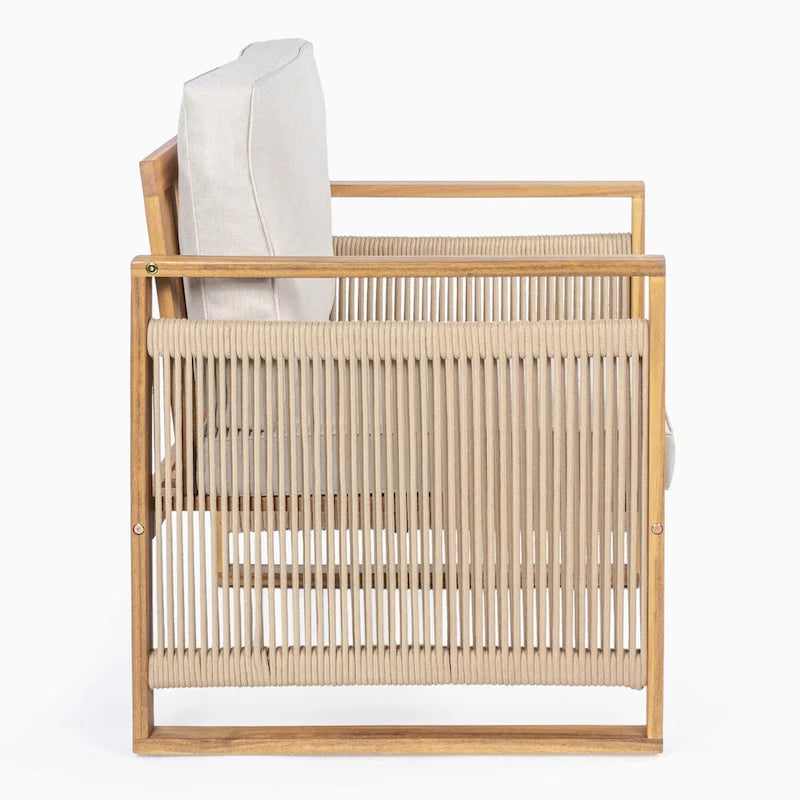 Chaises de patio d'extérieur Saranac en bois d'acacia tressé, style moderne du milieu du siècle, avec coussins (lot de 2), par JONATHAN Y.