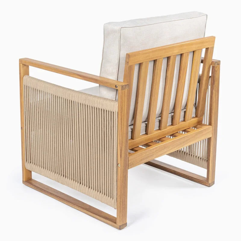 Chaises de patio d'extérieur Saranac en bois d'acacia tressé, style moderne du milieu du siècle, avec coussins (lot de 2), par JONATHAN Y.