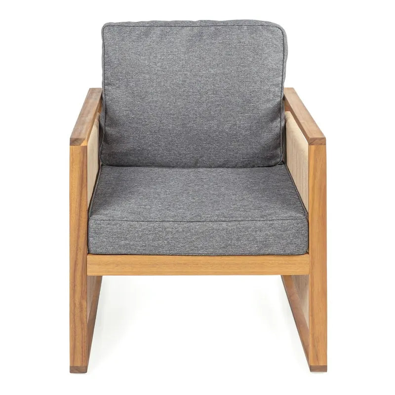 Chaises de patio d'extérieur Saranac en bois d'acacia tressé, style moderne du milieu du siècle, avec coussins (lot de 2), par JONATHAN Y.