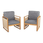 Chaises de patio d'extérieur Saranac en bois d'acacia tressé, style moderne du milieu du siècle, avec coussins (lot de 2), par JONATHAN Y.