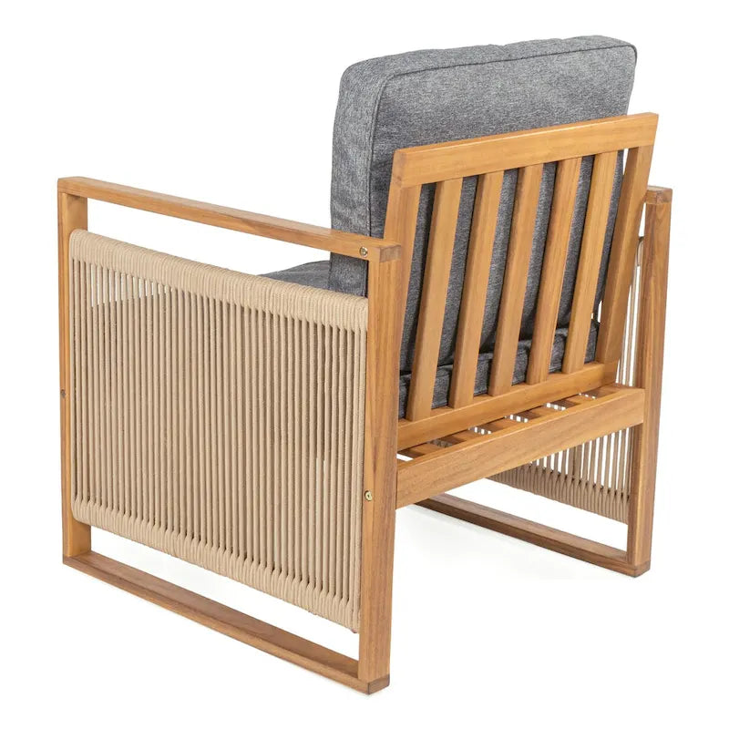 Chaises de patio d'extérieur Saranac en bois d'acacia tressé, style moderne du milieu du siècle, avec coussins (lot de 2), par JONATHAN Y.