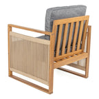 Chaises de patio d'extérieur Saranac en bois d'acacia tressé, style moderne du milieu du siècle, avec coussins (lot de 2), par JONATHAN Y.