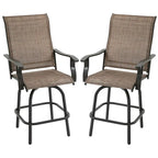 Set of 2 Outdoor Swivel Bar Stools with Armrests, Steel Frame