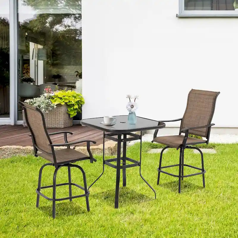 Ensemble de 2 tabourets de bar pivotants d'extérieur avec accoudoirs, structure en acier
