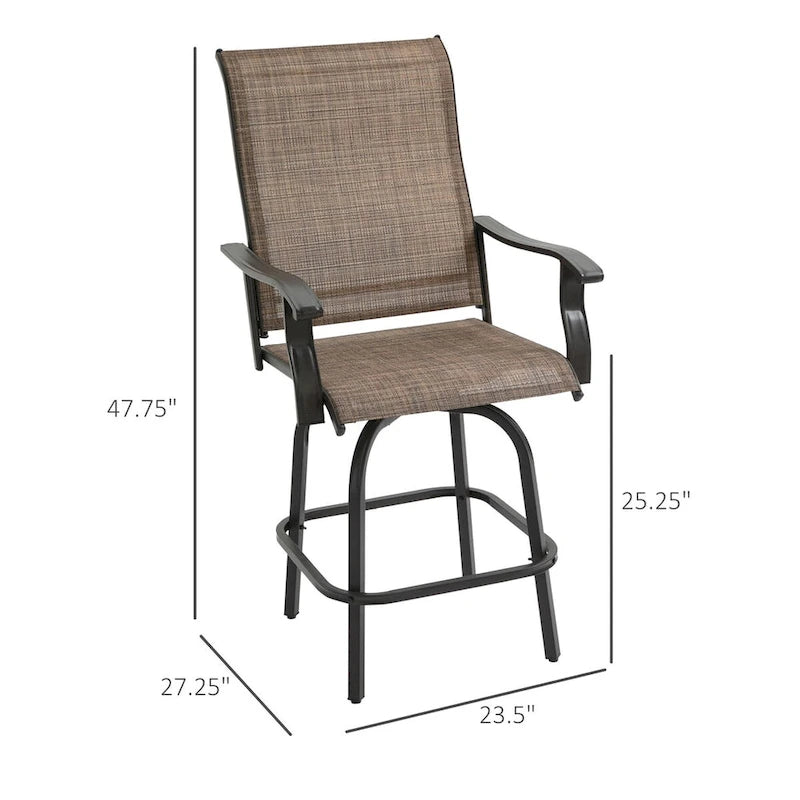 Ensemble de 2 tabourets de bar pivotants d'extérieur avec accoudoirs, structure en acier