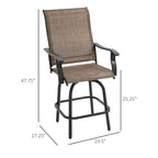 Ensemble de 2 tabourets de bar pivotants d'extérieur avec accoudoirs, structure en acier