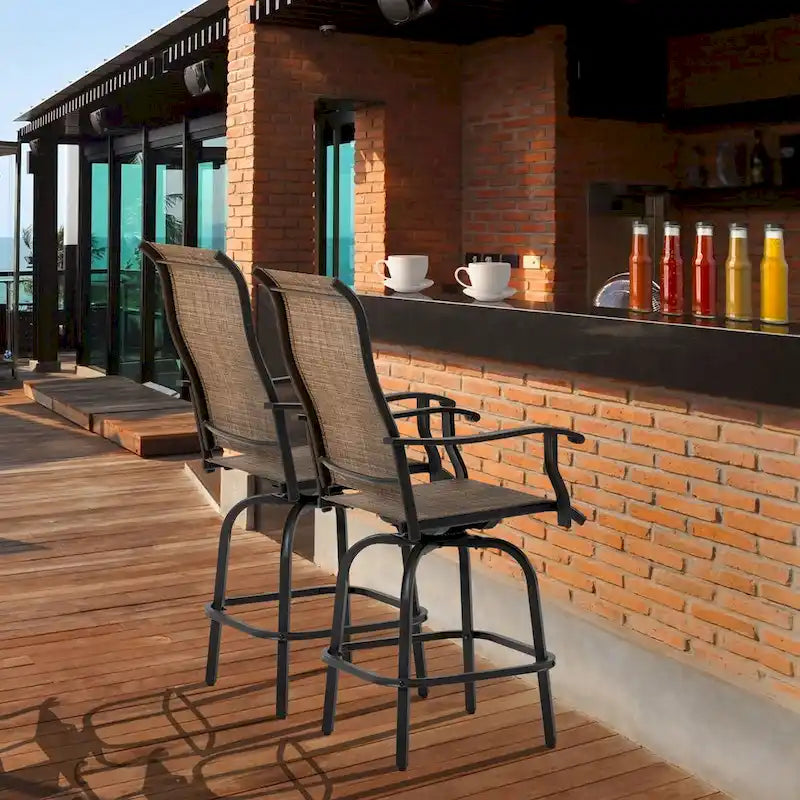 Ensemble de 2 tabourets de bar pivotants d'extérieur avec accoudoirs, structure en acier