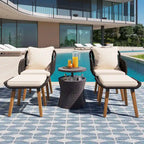 Ensemble de conversation de patio en corde 5 pièces avec table de bar en osier et coussins