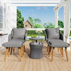 Ensemble de conversation de patio en corde 5 pièces avec table de bar en osier et coussins