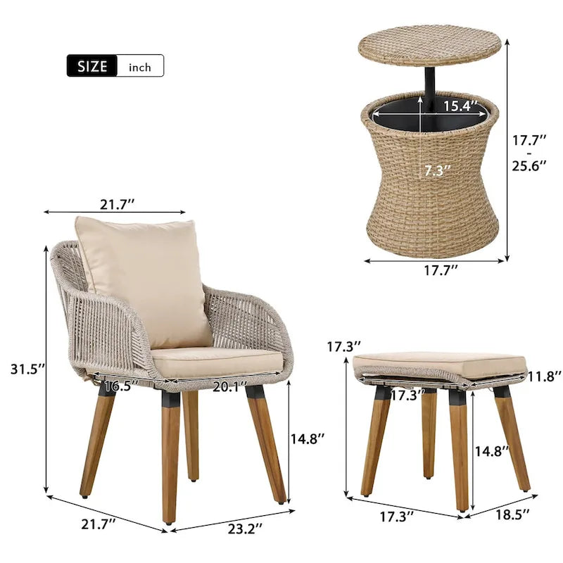 Ensemble de conversation de patio en corde 5 pièces avec table de bar en osier et coussins